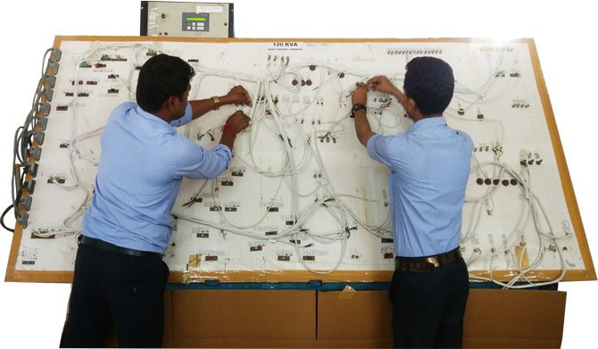 Harness Techniques (I) Pvt. Ltd., wiring solutions manufacturer and exporter in India with engineers testing complex wiring boards, leading wiring harness exporter and manufacturer in India for appliance and auto electrical applications.
